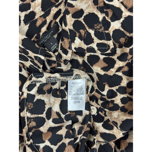 Ann Taylor Womens S Long Sleeve Chic Blouse Leopard Animal Print Black Brown - Picture 10 of 10